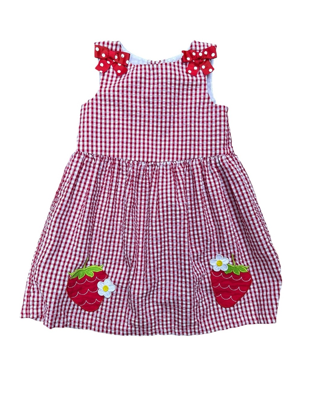 Counting Daisies Red Girls’ Sundress With Strawberries Gingham‎ 4T